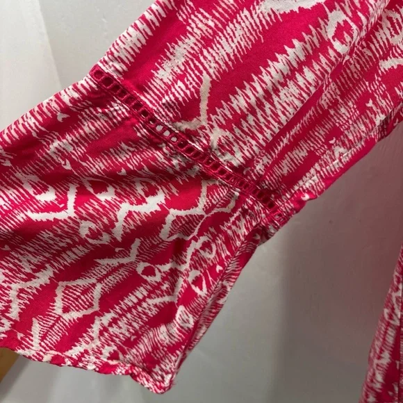 Gloria Vanderbilt V Neck Fushia and White Flowy Boho Embroidered Blouse size XL - Picture 5 of 5